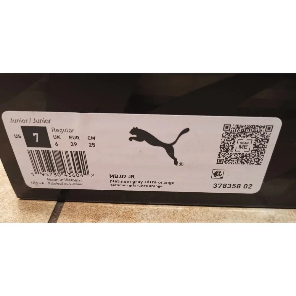 Puma MB.02 JR Platinum Gray Ultra Orange Size 7 Style 378358-02 come in box